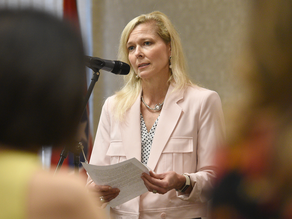 Staff Photo by Matt Hamilton / Chattanooga State Community College President Rebecca Ashford speaks at the school Monday.