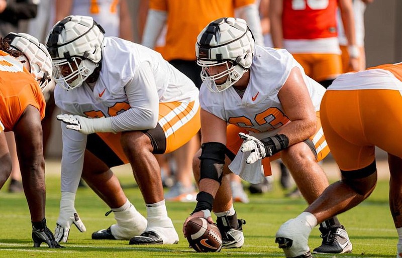 Tennessee Athletics photo / Tennessee senior center Cooper Mays has missed most of this month due to injury, and his status for next week's opener against Virginia is unknown.