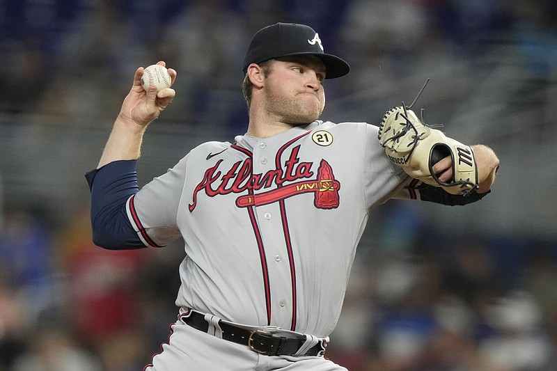 Bryce Elder of the Atlanta Braves pitches in the first inning