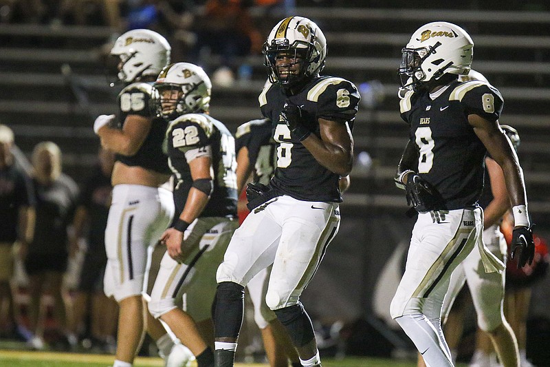 Staff file photo by Olivia Ross / Bradley Central standout Boo Carter (6) and the Bears returned from last week's open date to reach 5-0 with Friday night's home win in an interstate matchup with Catoosa County's Heritage Generals.