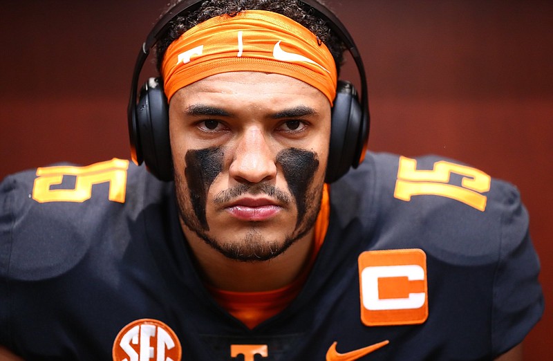 Tennessee Athletics photo / Tennessee fifth-year senior receiver Bru McCoy, shown before Saturday night's game against South Carolina, suffered a lower-body injury midway through the second quarter.