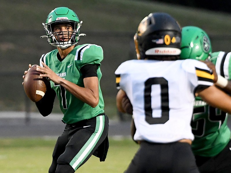 Staff photo by Robin Rudd / East Hamilton quarterback Trey Crawford looks for an open receiver during a home game against Region 4-5A foe McMinn County on Sept. 8.