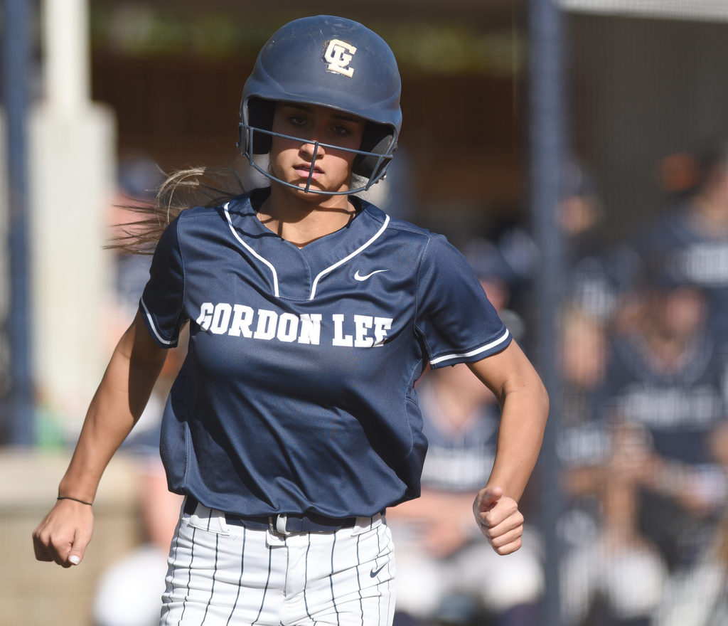 Staff photo by Matt Hamilton/ Gordon Lee (4) Kyliee Fryar rounds third for home at Gordon Lee on Tuesday, October 17, 2023. Gordon Lee went on to win the game, 15-0 in three innings by the mercy rule.