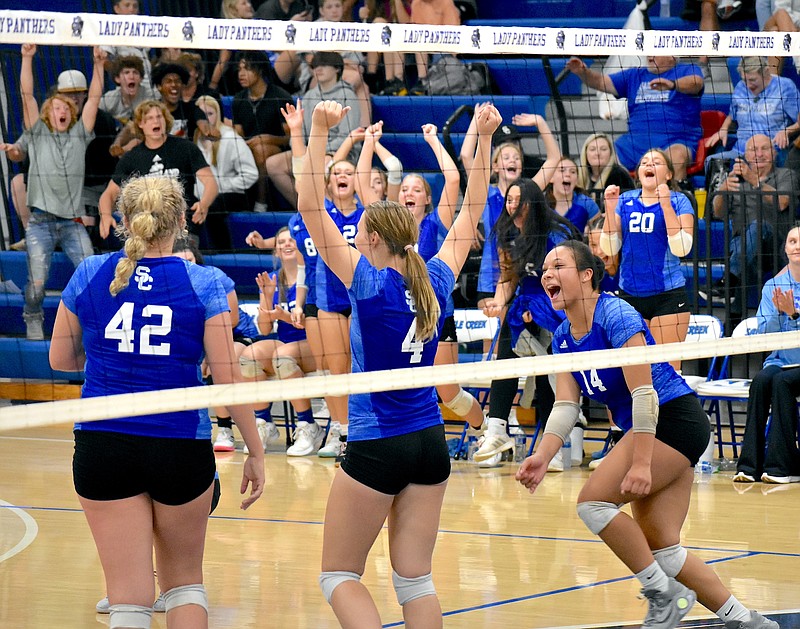 Staff file photo by Patrick MacCoon / Sale Creek's volleyball team has won the high school's first TSSAA state championship in any sport. The Lady Panthers beat Loretto in four sets in the Class A final Friday at Siegel High School in Murfreesboro.