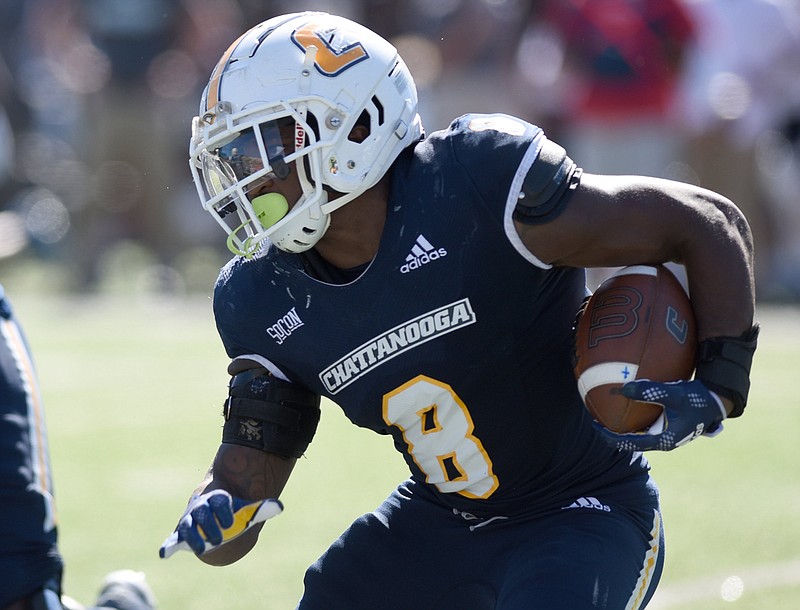 Staff file photo by Matt Hamilton / UTC running back Gino Appleberry was steady running the ball and made a key catch for a first down during Saturday's win at Virginia Military Institute.