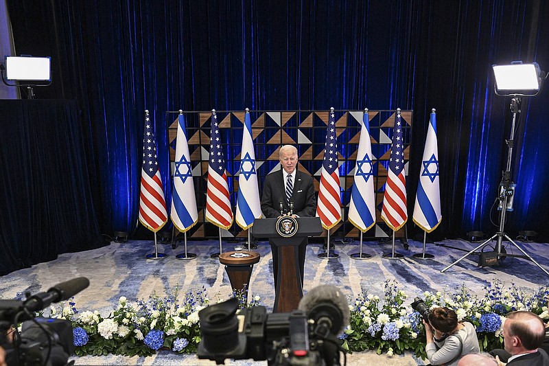 Photo/Kenny Holston/The New York Times / President Joe Biden delivers remarks after meeting with Prime Minister Benjamin Netanyahu in Tel Aviv on  Oct. 18, 2023. As President Joe Biden and other Western leaders promote the idea of a two-state solution, some diplomats and analysts say the Hamas-Israel war may breathe new life into it.