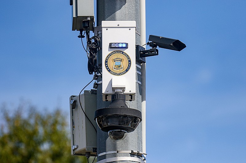 Staff photo by Olivia Ross / One of the Chattanooga Police Department's license plate reader cameras is seen along West 38th Street on Oct. 23.
