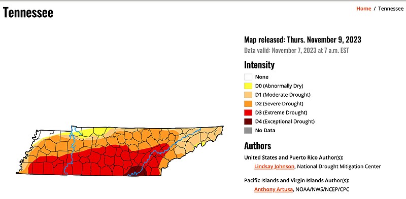 U.S. Drought Monitor / The drought monitor released Nov. 9 for Tennessee.