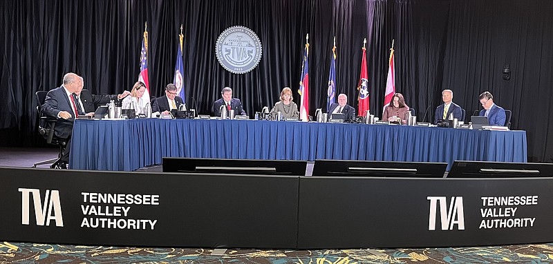Staff Photo by Dave Flessner / The nine-member board of directors and TVA President Jeff Lyash review 2023 results during Thursday's board meeting in Tupelo, Miss., — the first city to ever buy TVA power 90 years ago.