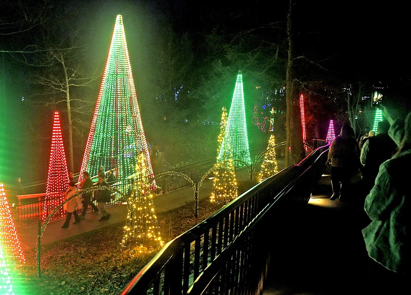 Staff Photo by Robin Rudd / The Magic Forest, seen in 2018, is a highlight of Rock City's Enchanted Garden of Lights. The attraction updates the illuminated sights each year. First tours Thanksgiving Day start at 4:30 p.m.
