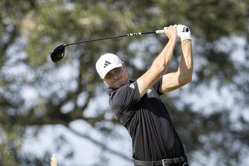 AP photo by Stephen B. Morton / Ludvig Aberg follows through on his drive off the seventh tee during the final round of the PGA Tour's RSM Classic on Sunday in St. Simons Island, Ga.