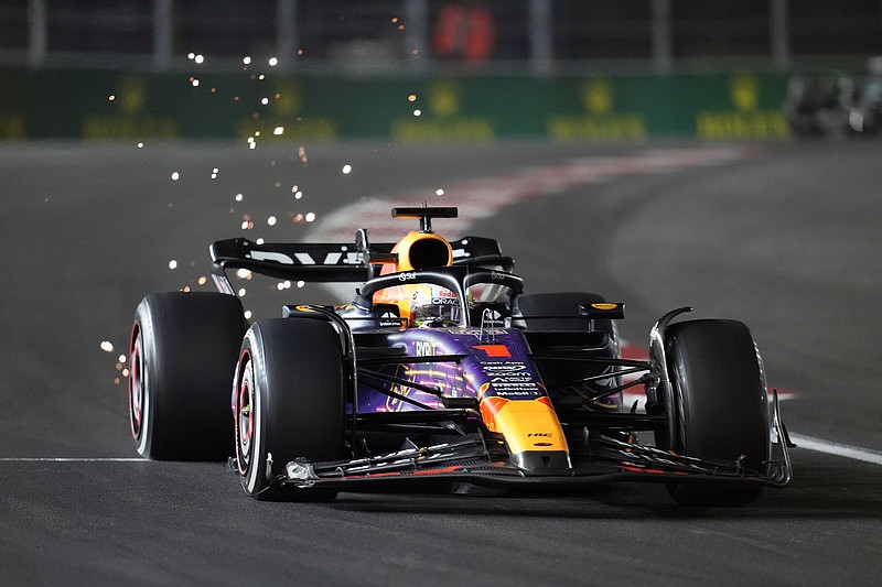 AP photo by John Locher / Red Bull driver Max Verstappen races in Formula One's Las Vegas Grand Prix on Saturday night.