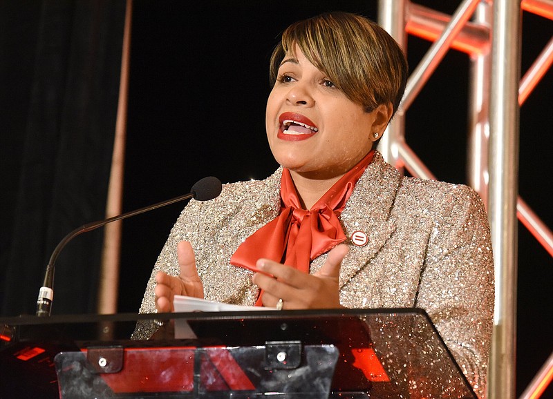 Staff Photo by Matt Hamilton / President and CEO Candy Johnson speaks during the Urban League of Greater Chattanooga's 40th Anniversary Equal Opportunity Day Breakfast at the Chattanooga Convention Center on Dec. 8, 2022.