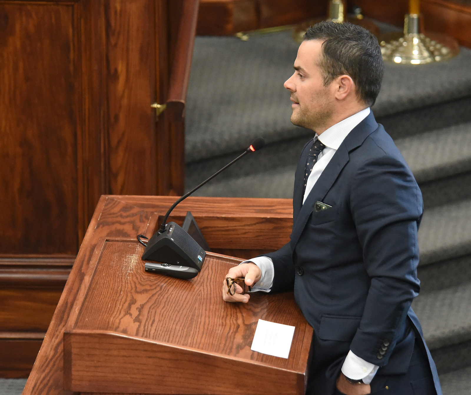 Staff photo by Matt Hamilton / Hamilton County Mayor Weston Wamp speaks during a County Commission meeting at the Hamilton County Courthouse on Wednesday.