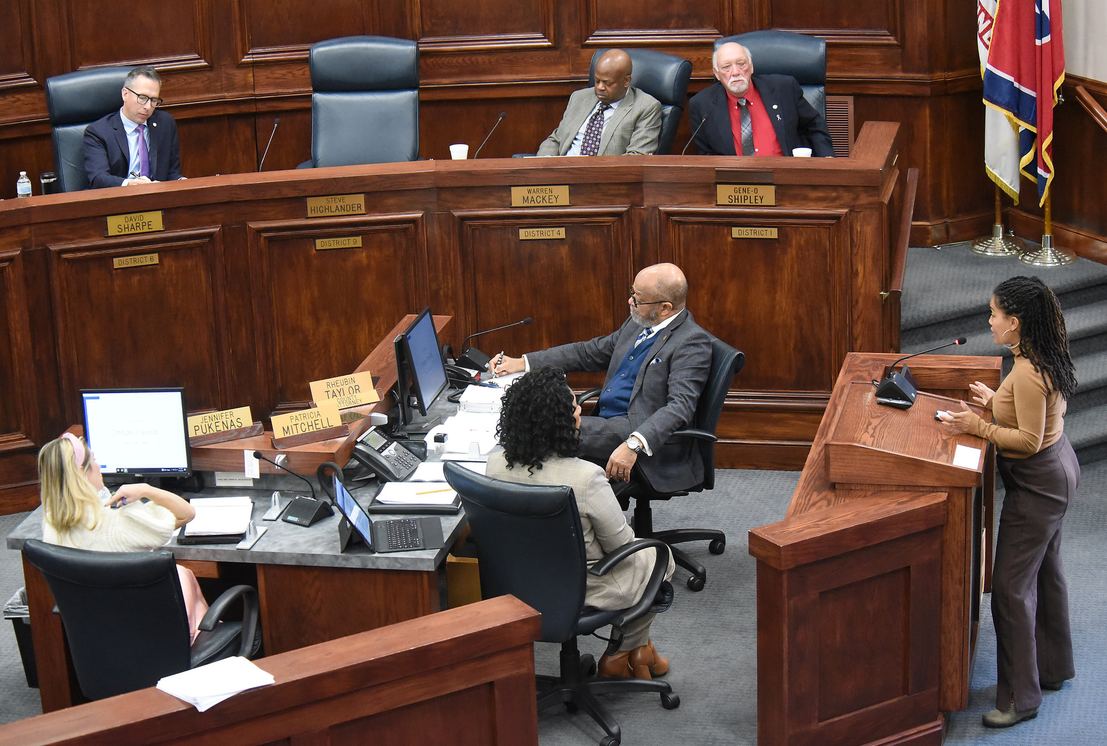 Staff photo by Matt Hamilton / Briana Garza, owner of Chatt Taste Food Tours, speaks during a County Commission meeting at the Hamilton County Courthouse on Wednesday.