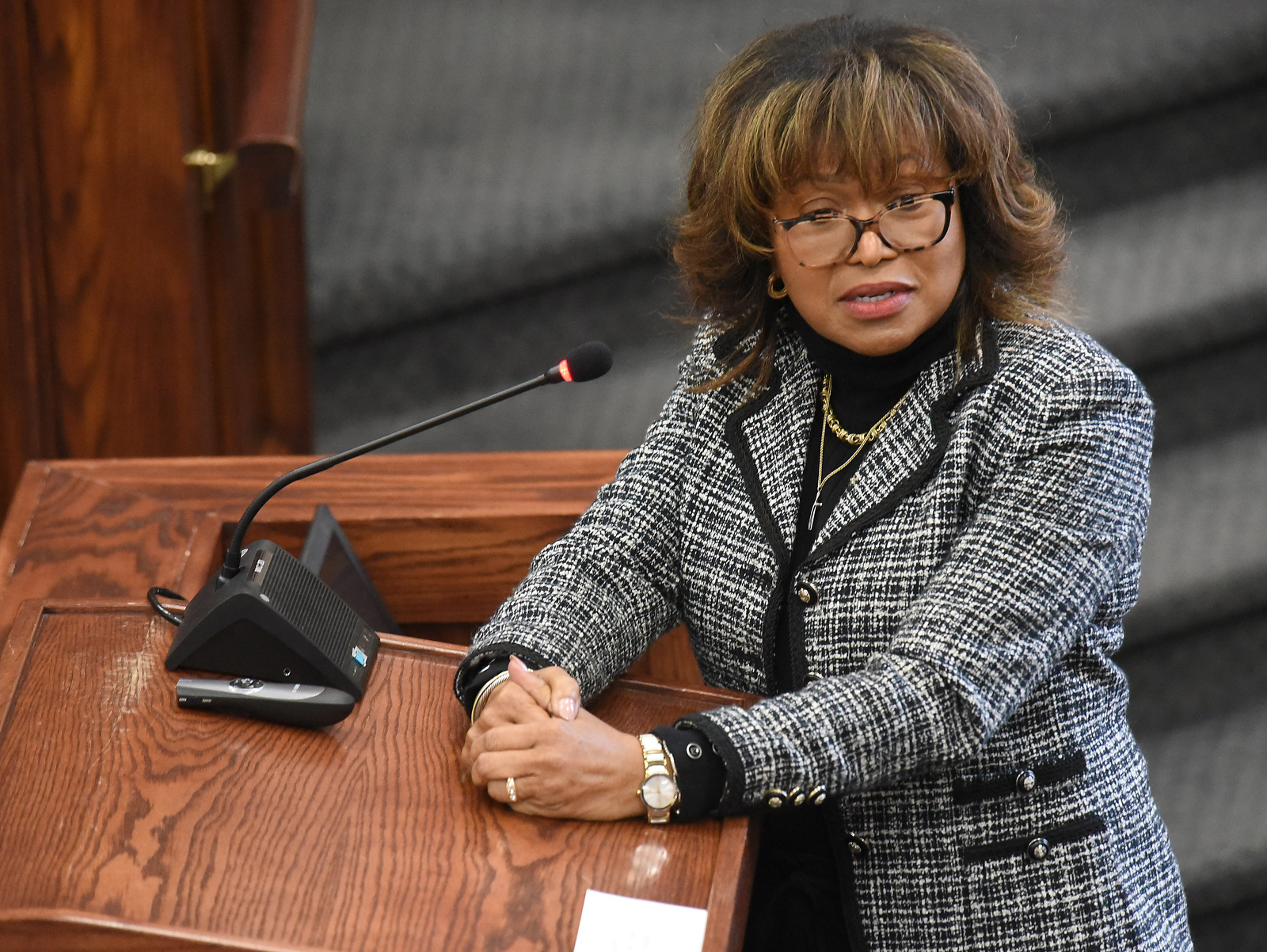 Staff photo by Matt Hamilton / Dorothy E. Lee speaks during a County Commission meeting at the Hamilton County Courthouse on Wednesday.