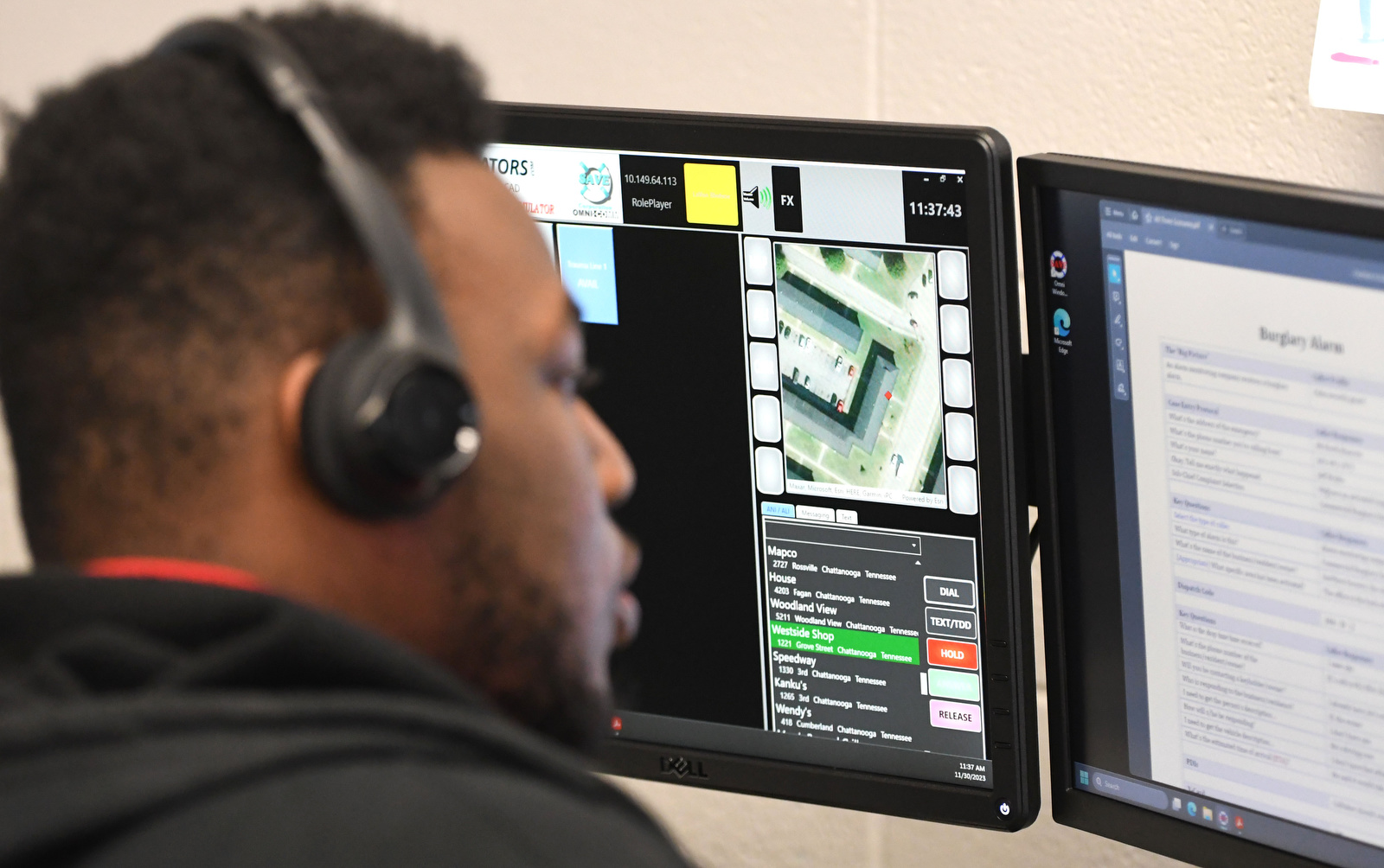 Staff Photo by Robin Rudd / LaVon Bledsoes screens are full of vital information on Thursday. Brainerd High has launched a new 911 dispatch pathway this fall as part of the Future Ready Institute of Law, First Responders and Forensic Science.