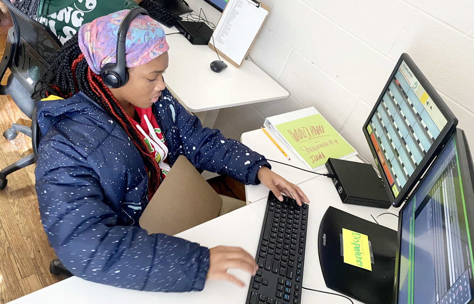 Staff Photo by Robin Rudd / Shauntia Howard works on the simulation on Thursday. Brainerd High has launched a new 911 dispatch pathway this fall as part of the Future Ready Institute of Law, First Responders and Forensic Science.