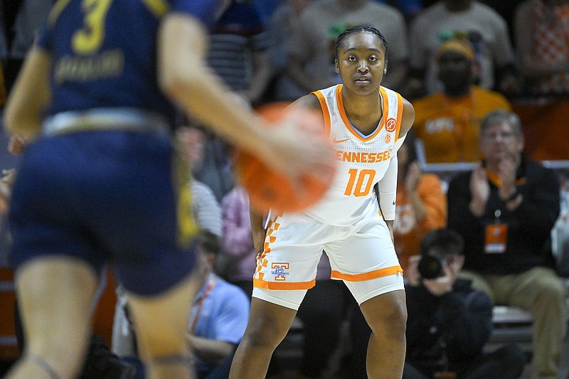 AP file photo by John Amis / Destinee Wells had 11 points off the bench to lead No. 20 Tennessee in scoring during Sunday's home loss to No. 16 Ohio State.