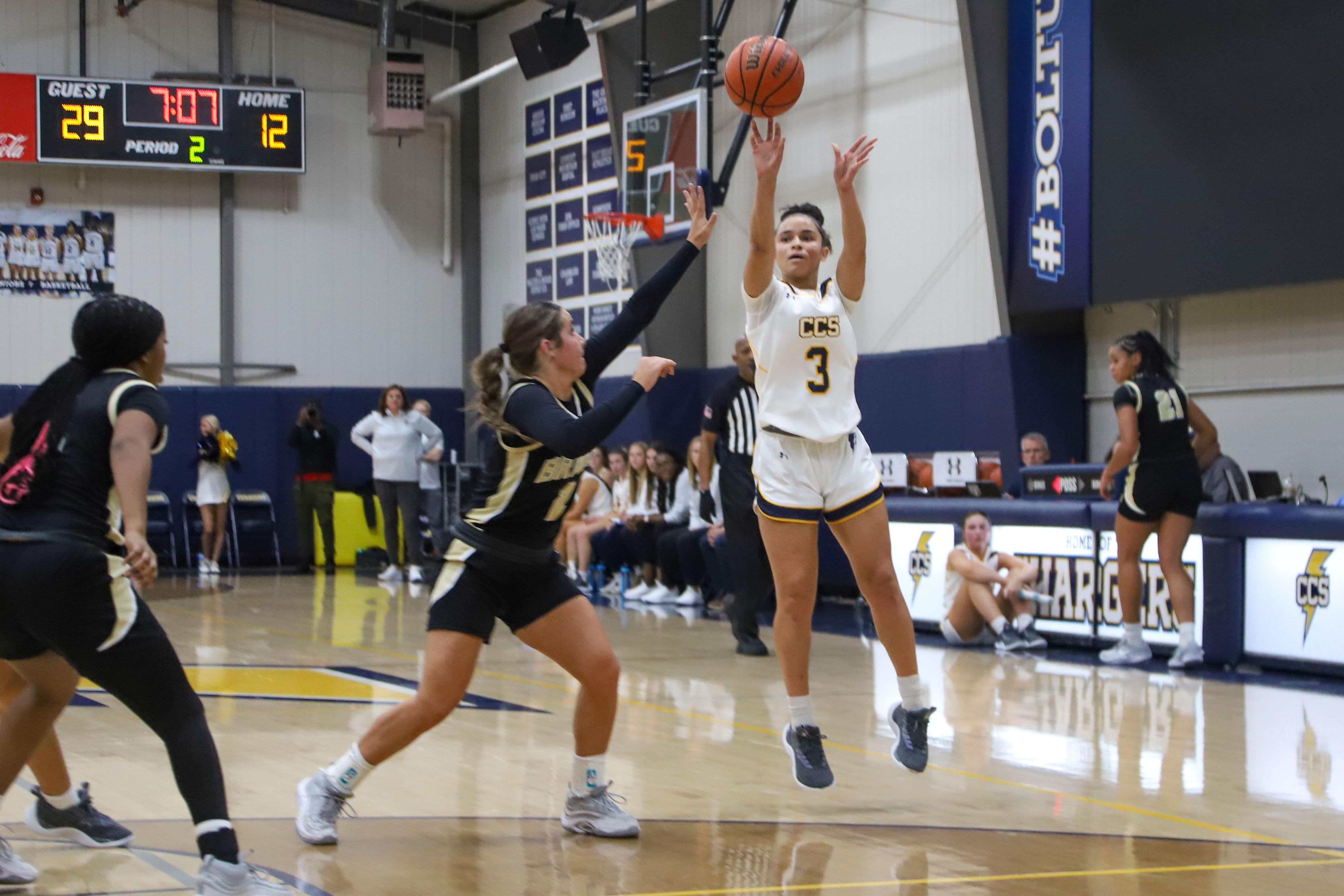 Staff photo by Olivia Ross / CCS's Aubriyana Camp (3) shoots. Chattanooga Christian took on Bradley Central at home on Tuesday, December 5, 2023.