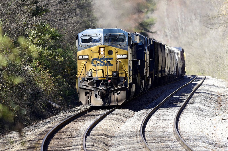 Staff Photo by Robin Rudd / A CSX Freight rumbles down Whiteside Mountain, west of Chattanooga,  The railroad is the mainline between Chattanooga and Nashville and could see passenger service with help from a grant from the U.S. Department of Transportations Corridor ID Program, a cornerstone in the federal governments effort to boost intercity passenger rail nationwide.