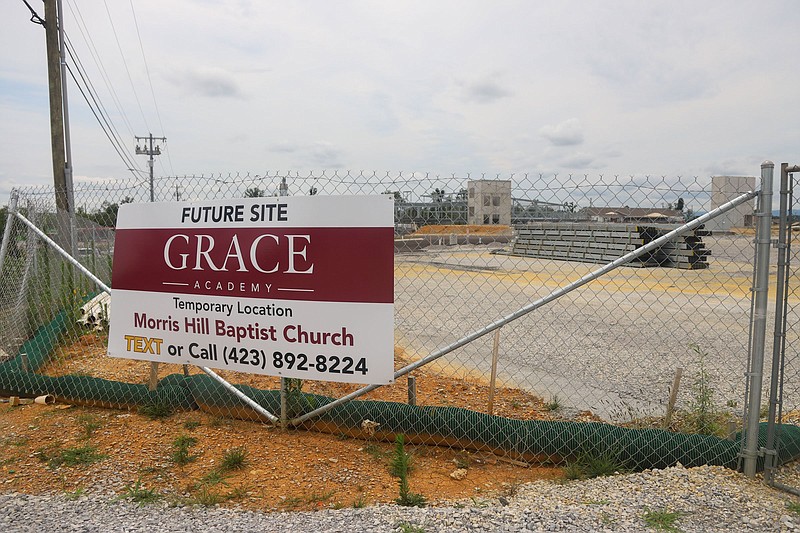 Staff photo by Olivia Ross / Construction at the site of Grace Baptist Academy continues in 2022. The school, which was destroyed during the April 2020 tornado, is being hosted by Morris Hill Baptist Church until the campus is rebuilt.