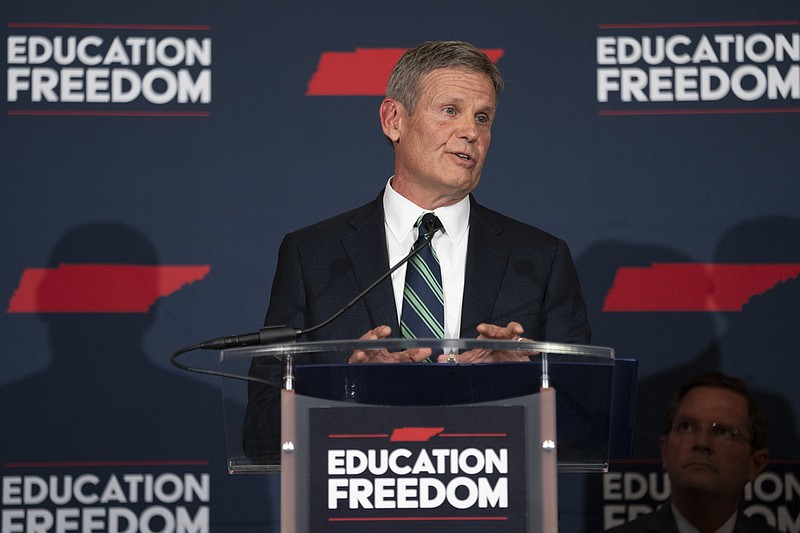 Tennessee Gov. Bill Lee speaks during a news conference Tuesday in Nashville. Lee presented the Education Freedom Scholarship Act of 2024, his administration's legislative proposal to establish statewide universal school choice. (AP Photo/George Walker IV)