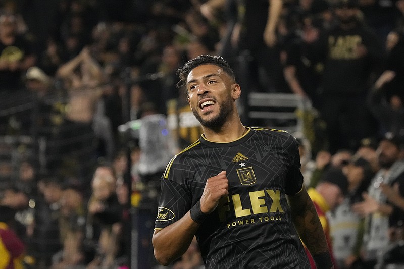 AP photo by Marcio Jose Sanchez / LAFC forward Denis Bouanga smiles during the Western Conference final  against the Houston Dynamo last Saturday in Los Angeles.