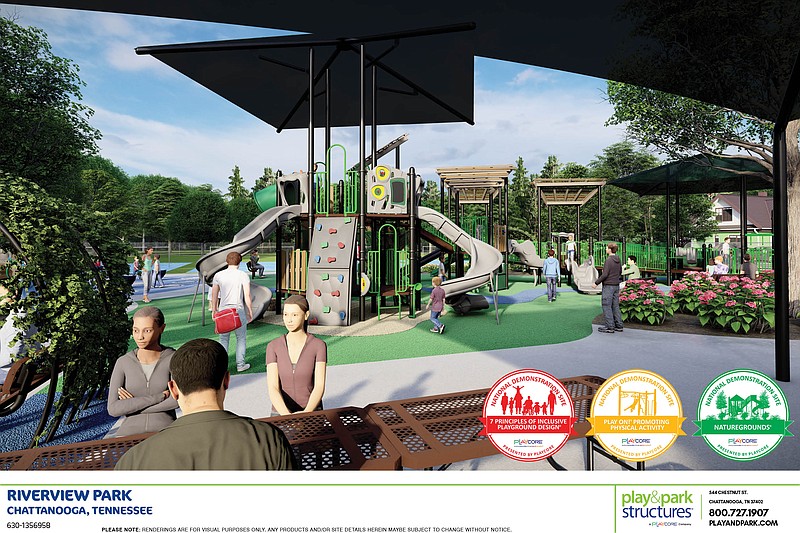Contributed Rendering / A rendering shows a new inclusive playground planned for Riverview Park in Chattanooga.