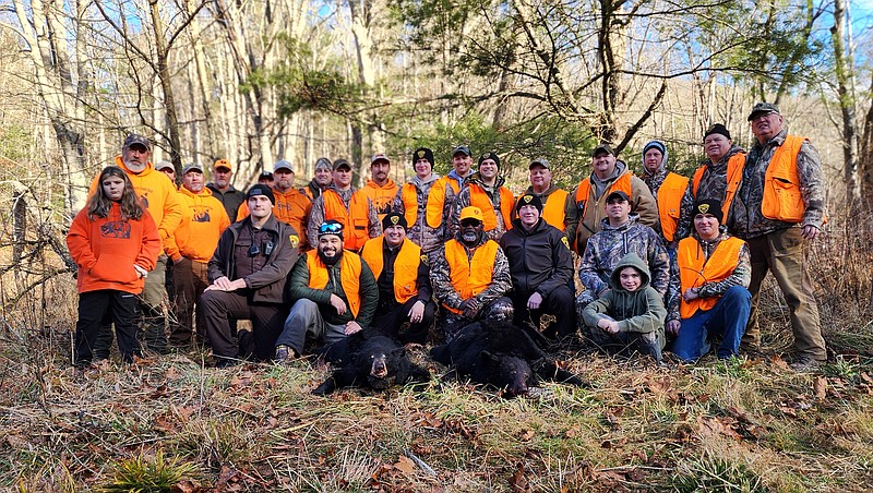 Photo contributed by Larry Case / “Guns & Cornbread” columnist Larry Case, far right, enjoyed being along for the bear hunt during a recent event in Monroe County, West Virginia, sponsored by the United Special Sportsman Alliance.