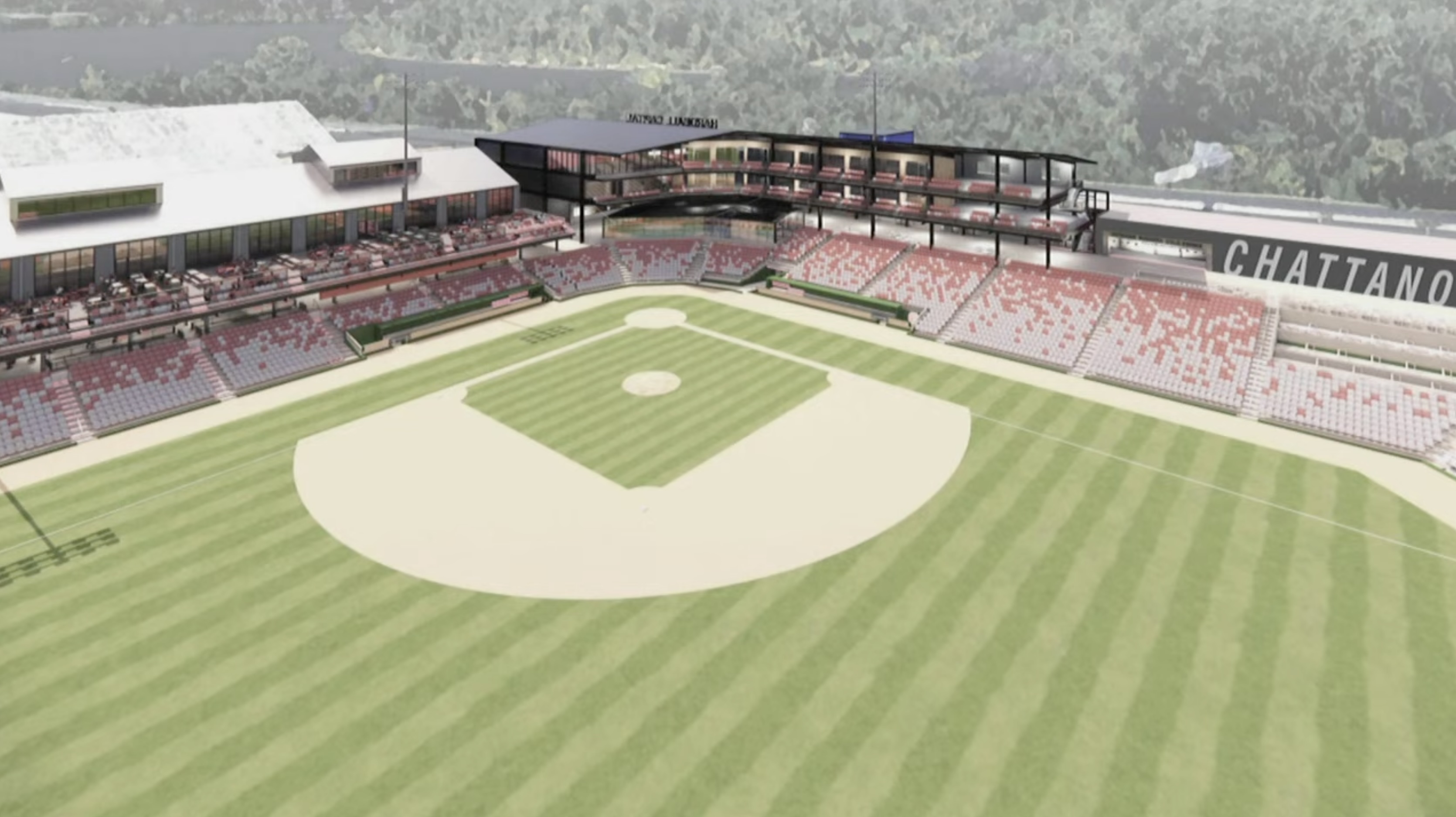This rendering was shown by New City Properties President Jim Irwin to the Sports Authority on Thursday for a proposed new Chattanooga Lookouts stadium development district.