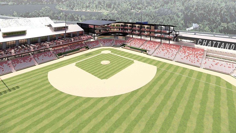 Contributed Rendering / A view of the Chattanooga Lookouts proposed new stadium at the U.S. Pipe/Wheland Foundry site is seen in a rendering released Thursday.