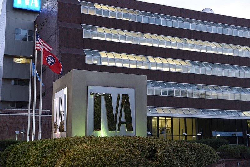 Staff Photo / The Tennessee Valley Authority building is lit in 2016 in Chattanooga. Democrats in Congress, along with environmental advocates across the Valley, urged TVA during a "people's hearing" Thursday to open its integrated resource planning and turn more to renewable sources of power like solar, wind and energy conservation.