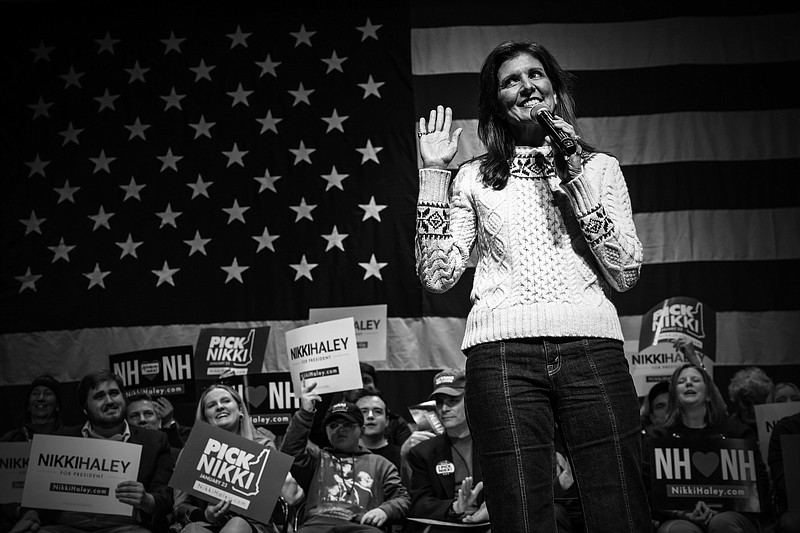 Photo/Mark Peterson/The New York Times / Republican presidential primary candidate Nikki Haley speaks during a rally at Exeter High School in Exeter, N.H., on Sunday, Jan. 21, 2024.