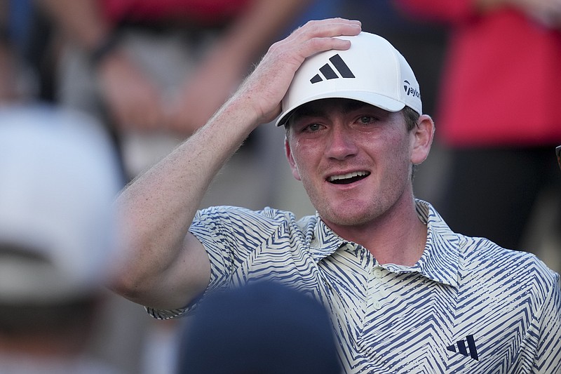 AP photo by Ryan Sun / Nick Dunlap reacts after winning The American Express golf tournament on Sunday in La Quinta, Calif.
