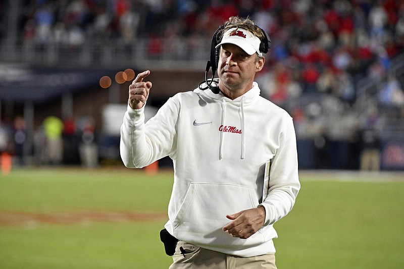 AP photo by Thomas Graning / Lane Kiffin coaches the Ole Miss football team during a home game against Arkansas on Oct. 7.
