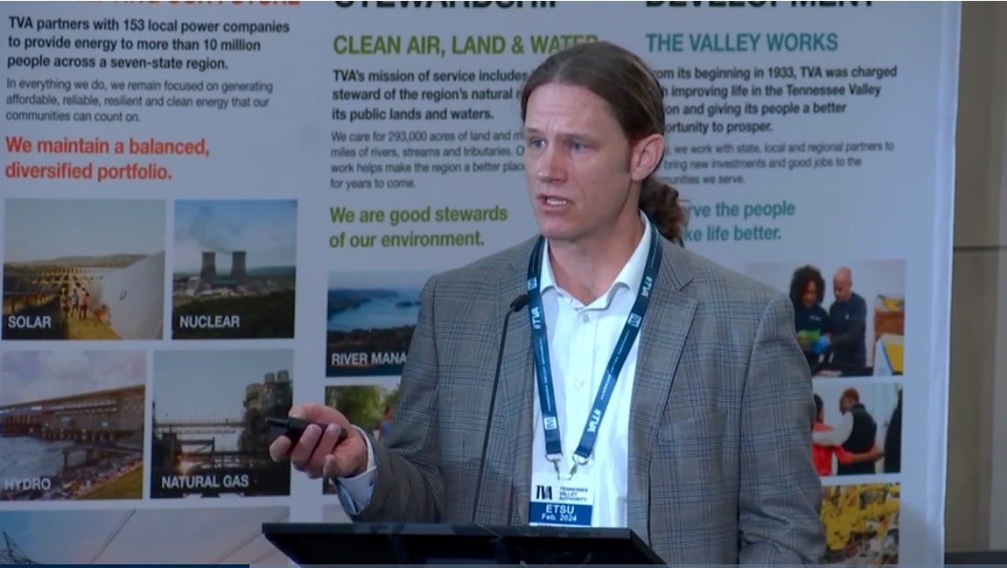 Screenshot via TVA / Charles Sims, a professor of energy and environmental policy at the Baker School of Public Policy and Public Affairs at the University of Tennessee, addresses the TVA board Wednesday in Johnson City, Tenn.