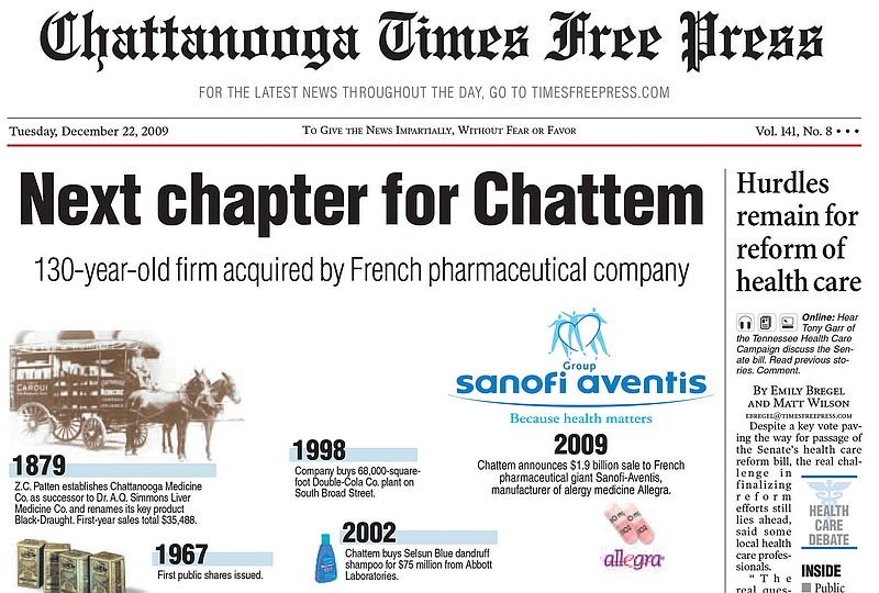 Times Free Press / The Dec. 22, 2009, edition of the Chattanooga Times Free Press announces French pharmaceutical company Sanofi-Aventis' acquisition of long-running Chattanooga company Chattem.