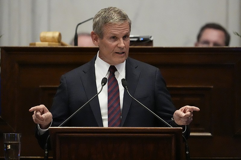 Associated Press Photo By George Walker IV / Tennessee Gov. Bill Lee delivers his State of the State address in the House chamber on Monday in Nashville.