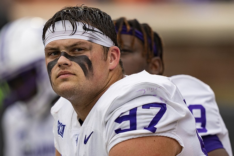 AP photo by Jacob Kupferman / Furman defensive tackle Bryce Stanfield looks on during the Paladins' game at Clemson on Sept. 10, 2022.