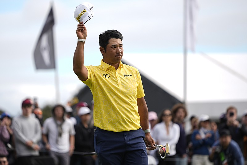 AP photo by Ryan Sun / Japan's Hideki Matsuyama celebrates his Genesis Invitational win on the 18th green at Riviera Country Club on Sunday in Los Angeles. It was the ninth victory of his PGA Tour career, breaking the record for the most by an Asian-born player.