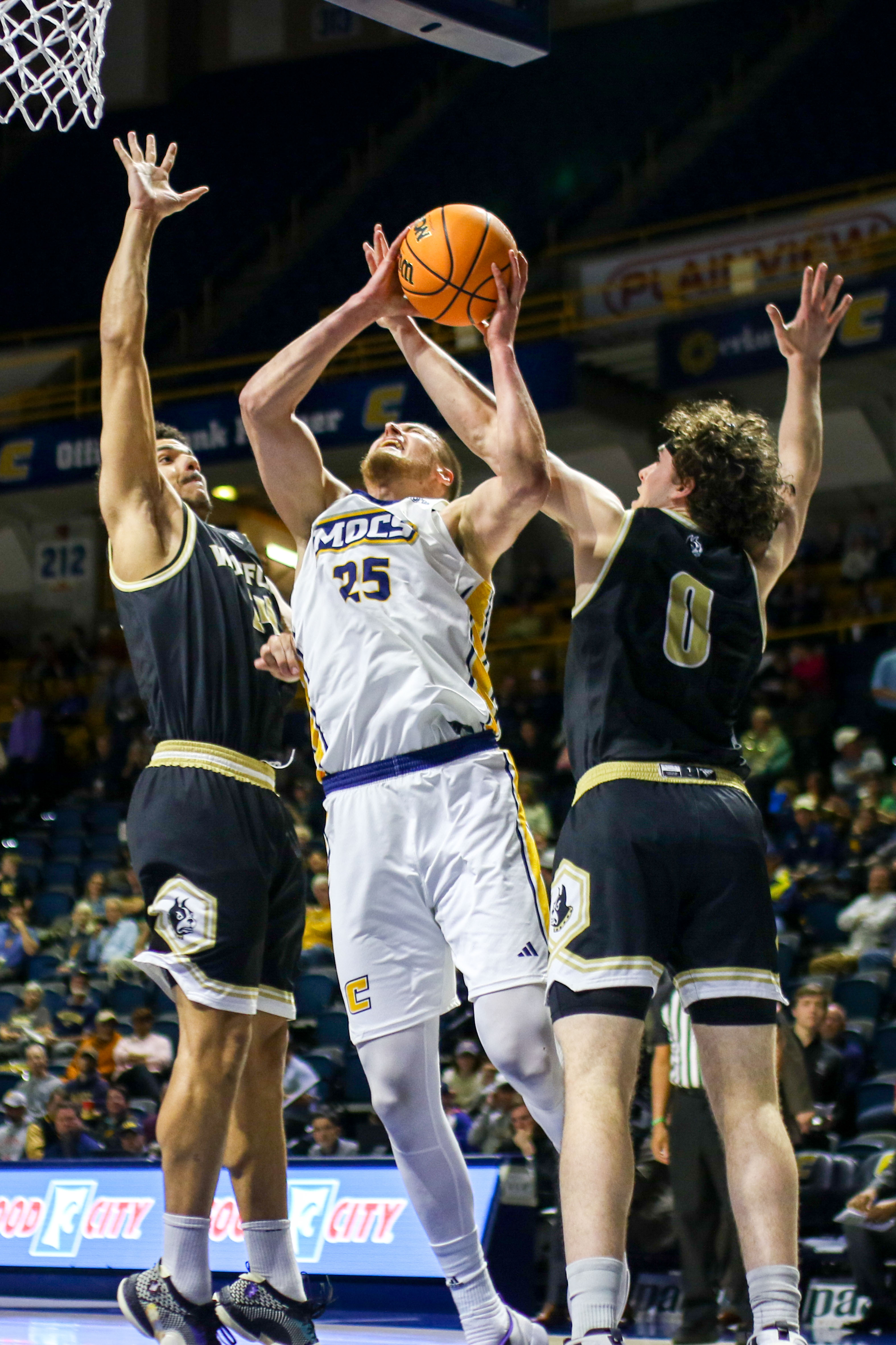 Staff photo by Olivia Ross / UTC's Jan Zidek (25) shoots. UT Chattanooga took on Wofford at home on Wednesday, February 21, 2024.
