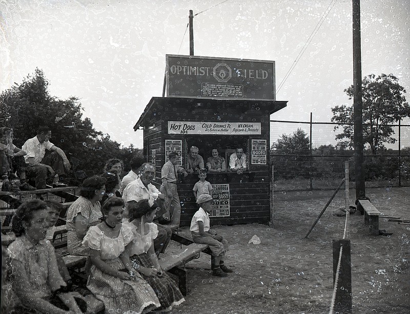 News-Free Press archive photo via ChattanoogaHistory.com / This 1948 newspaper photo shows the newly updated Optimist Park in St. Elmo. It was one of 10 city softball parks with lights in the late 1940s.