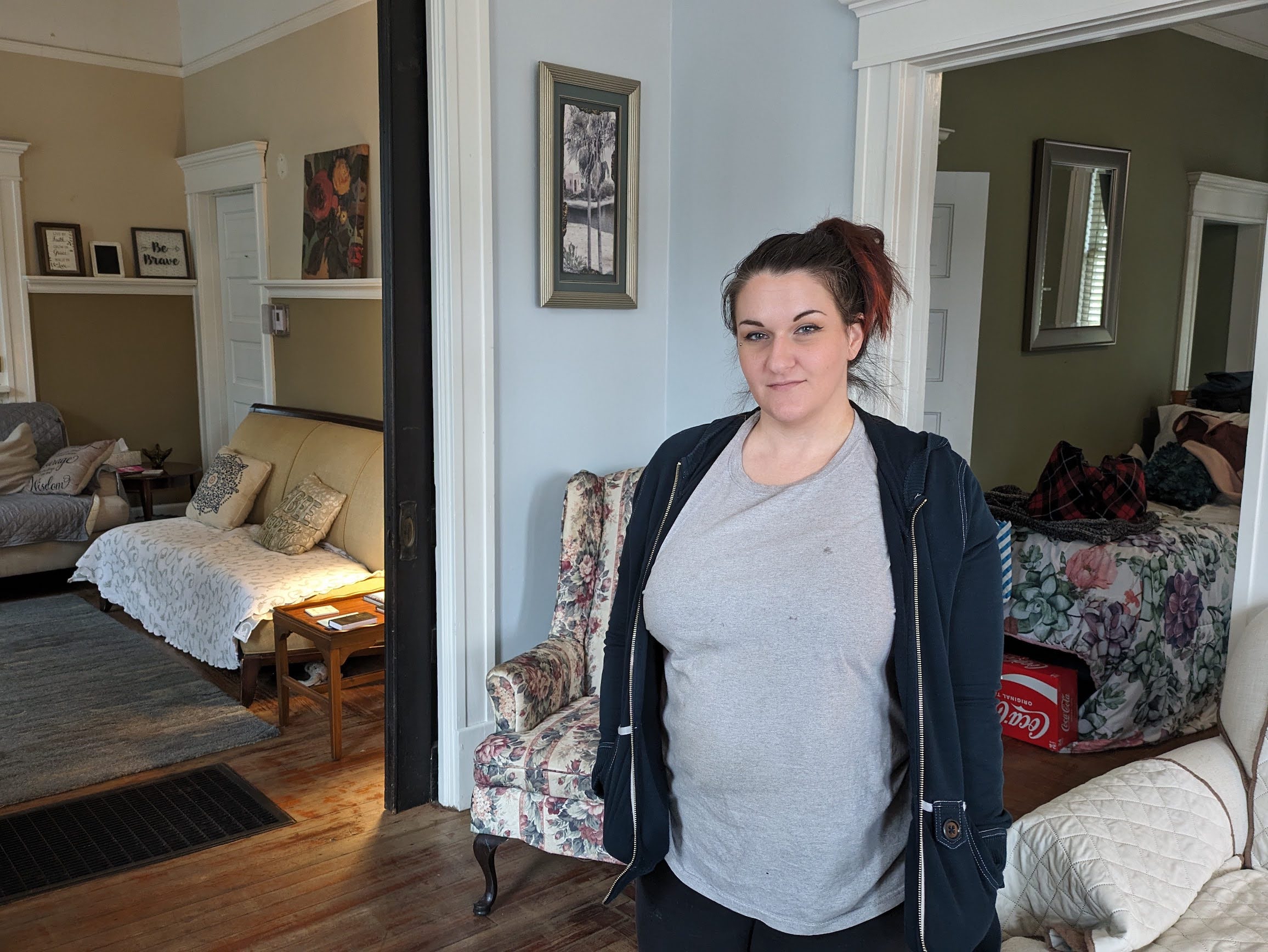 Hannah Seale has been living at the Door to Serenity women's house in Mobile, Ala., since November. While there, she obtained her driver's license and received medical care and social services. After 17 years of drug use and several stints in jail, the recovery home “is the one that's worked for me,” she says. (Aneri Pattani/KFF Health News)