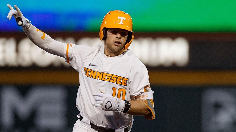 Tennessee Athletics photo / Tennessee's Cal Stark celebrates as he rounds the bases following a second-inning home run during Friday night's 6-3 win over Illinois.