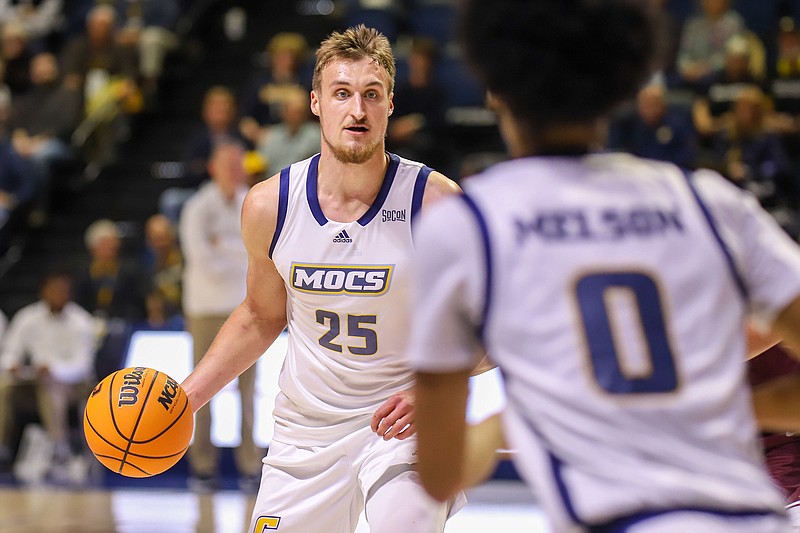 Staff file photo by Olivia Ross / UTC's Jan Zidek scored 26 points in the Mocs' SoCon semifinal loss to East Tennessee State on Sunday night.