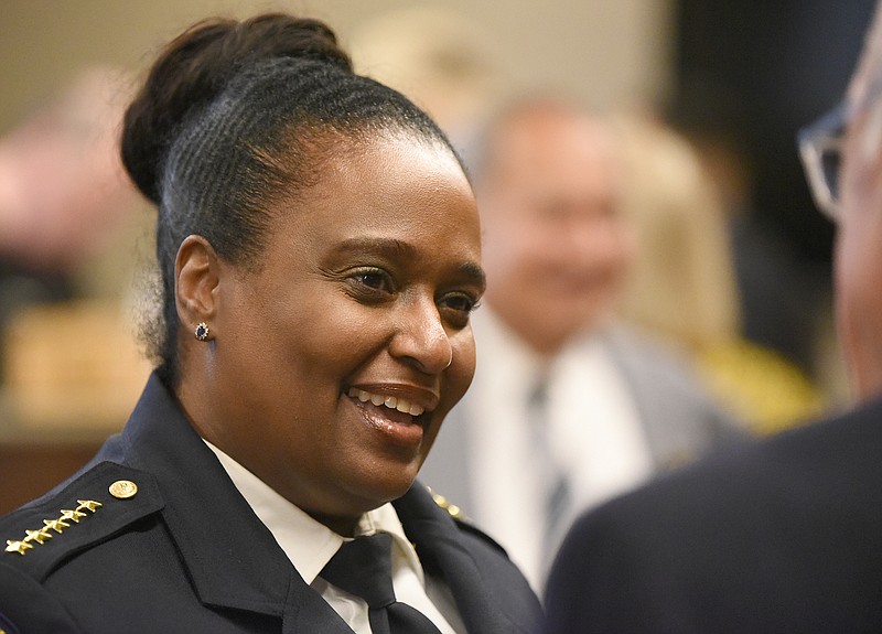 Staff File Photo By Matt Hamilton / Chattanooga Police Chief Celeste Murphy talks to guests before the start of a 2023 fundraiser event on Thursday, March 9, 2023.