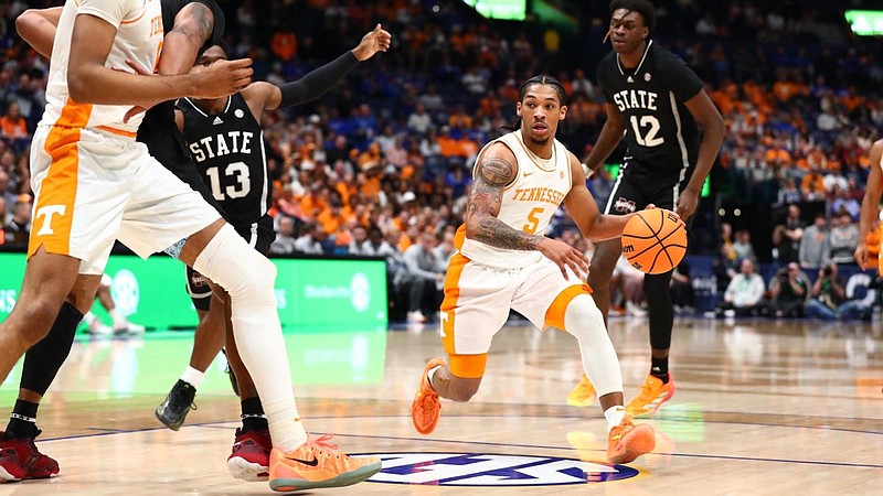 Tennessee Athletics photo / Tennessee junior point guard Zakai Zeigler scored 20 points but struggled in other areas during Friday's surprising 73-56 loss to Mississippi State in the Southeastern Conference tournament quarterfinals.