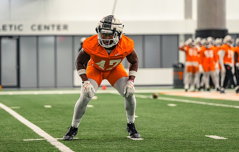 Tennessee Athletics photo / Former Lipscomb Academy linebacker Edwin Spillman is practicing at Tennessee after enrolling Monday.