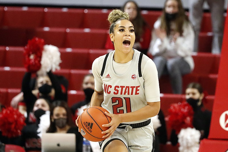 North Carolina State's Madison Hayes (21) has enjoyed a breakout senior season for North Carolina State, who will face the University of Tennessee at Chattanooga in the first round of the NCAA Division I women's tournament. (AP Photo/Karl B. DeBlaker)